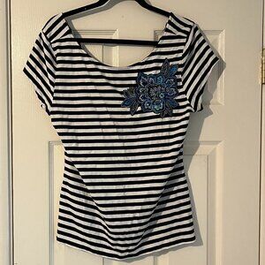 White House Black Market White & Black Striped Short Sleeve